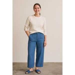 Lauren Ralph Lauren Blue Linen‎ Pants Womens 10 Wide Leg Coastal Resort Chic